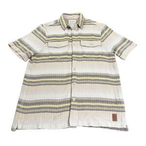 Scotch & Soda Camp Shirt Mens Large Brown Yellow Striped Woven Beach Button Up